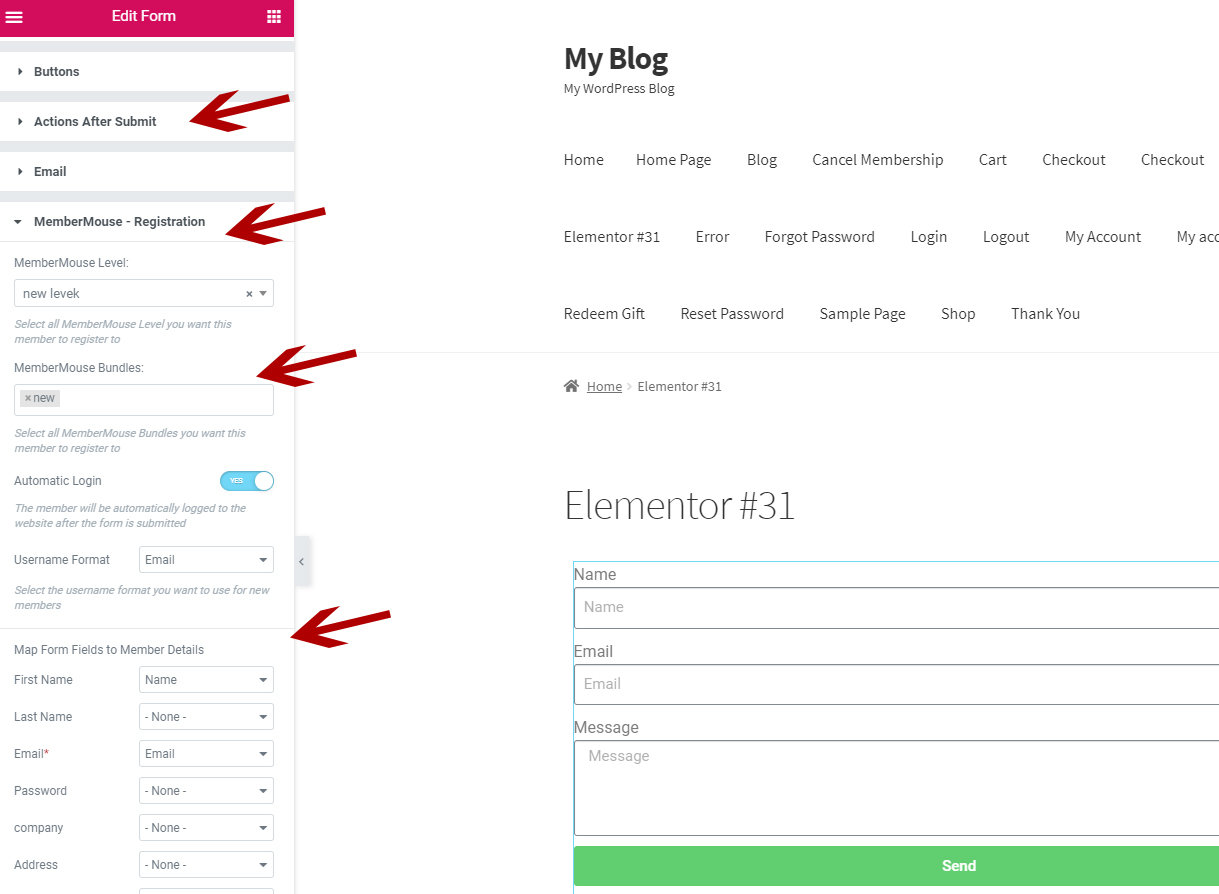 MemberMouse Elementor Pro Forms Integration - Step 4 MemberMouse Elementor Pro Forms Integration - Step 4